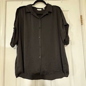 New York and Company Boxy Black Button Down Blouse Size XL